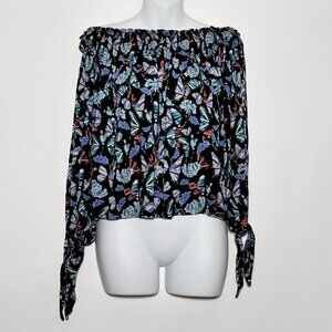 Free People Black Multi Color Off Shoulder Top Med